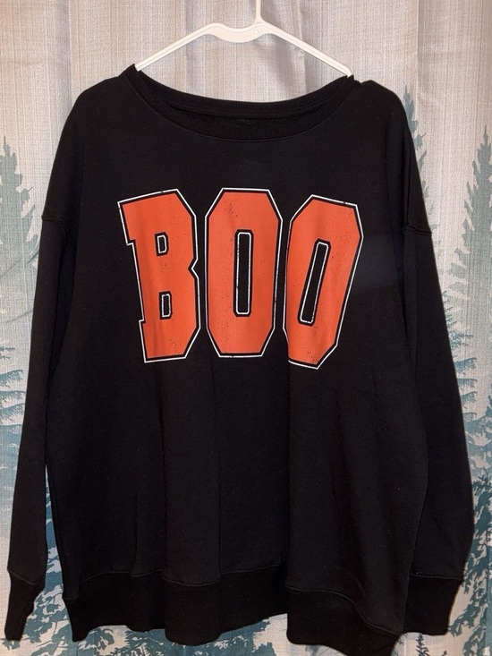 Sweaters - Black Sweatshirt with Bold Orange "BOO" Graphic
